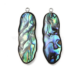 304 Stainless Steel Pave Natural Paua Shell Pendants, Stainless Steel Color, Oval, 37.5x13x4mm, Hole: 1.8mm(STAS-Z125-01C-P)