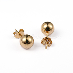 304 Stainless Steel Ball Stud Earrings, Hypoallergenic Earrings, Golden, 18x8mm, Pin: 0.8mm(X-EJEW-5558-8mm-G)
