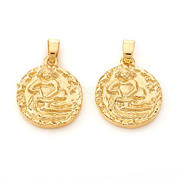 Brass Pendants, Textured, Flat Round with Constellation/Zodiac Sign, Real 18K Gold Plated, Aquarius, 16.5x14x2mm, Hole: 5x2.5mm(KK-I672-33F)