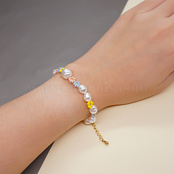 Adjustable Bead Bracelets, with Glass Seed Beads Imitation Pearl, Colorful, 11 inch(28cm)(BJEW-C011-34)