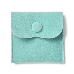 Velvet Jewelry Storage Pouches, Square Jewelry Bags with Snap Fastener, for Earrings, Rings Storage, Turquoise, 6.75~6.8x7cm(TP-B002-02C)