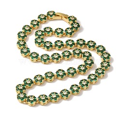 Rack Plating Brass Pave Cubic Zirconia Flower Link Necklaces for Women, Cadmium Free & Lead Free, Long-Lasting Plated, Real 18K Gold Plated, Green, 16.26 inch(413mm)(NJEW-B108-01G-05)