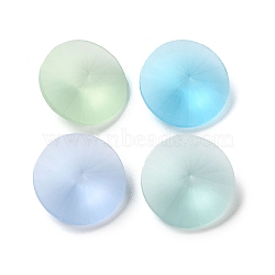 Frosted Glass Rhinestone Cabochons, Faceted, Pointed Back, Flat Round, Mixed Color, 14x6mm(RGLA-G022-01A)