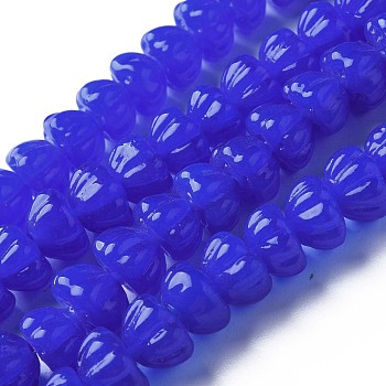 Handmade Lampwork Beads Strands, Pumpkin, Blue, 11~12x7~8mm, Hole: 1.6mm, about 60pcs/strand, 17.13 inch~18.70 inch(43.5~47.5cm)