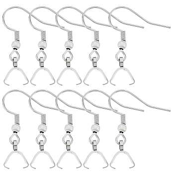 50Pcs 304 Stainless Steel Hooks, Ear Wire, with Ice Pick Pinch Bails, Stainless Steel Color, 27x20mm, 21 Gauge, Pin: 0.7mm
