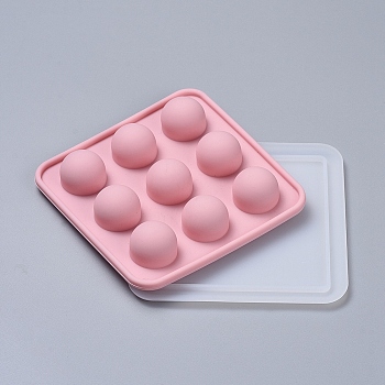Food Grade DIY Silicone Molds, Fondant Molds, with Plastic Lid, Baking Molds, Chocolate, Candy, Biscuits, UV Resin & Epoxy Resin Jewelry Making, Round Ball, Pink, 104x104x22mm