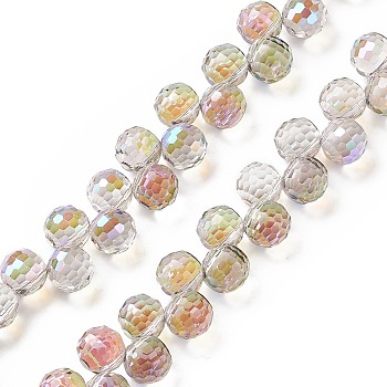 Transparent Glass Beads Strands, Top Drilled, Faceted(96 Facets), Round, Medium Orchid, 9mm, Hole: 1.5mm, about 71~72pcs/strand, 17.13~17.32 inch(43.5~44cm)