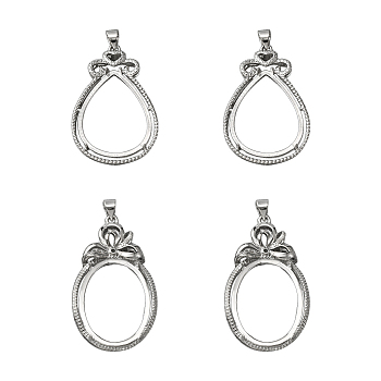 4Pcs 2 Styles Brass Pendant Cabochon Settings, Open Back Settings with Prongs Mounting, Platinum, Teardrop & Oval Shape, Mixed Shapes, Tray: 25~27x19mm, 36~40x22.5~23.5x5~6mm, Hole: 4x3.5mm, 2pcs/style
