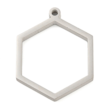 Non-Tarnish 304 Stainless Steel Laser Cut Pendants, Hexagon Charm, Stainless Steel Color, 30.5x24x2.8mm, Hole: 2mm