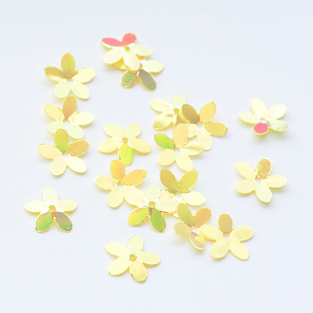 Plastic Paillette Beads, Sequins Beads, Flower, Champagne Yellow, 10x10.5x0.5mm, Hole: 1mm, about 1600pcs/50g