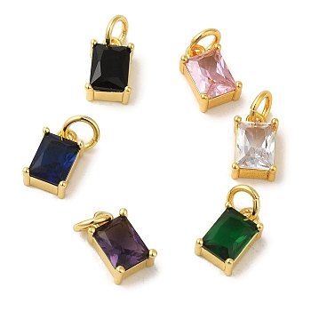 Rectangle Brass Glass Charms, Real 18K Gold Plated, with Jump Ring, Mixed Color, 11.5x7x4.5mm, Hole: 4mm