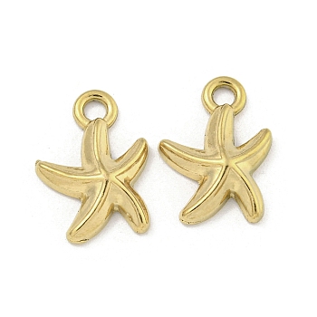 Ion Plating(IP) 304 Stainless Steel Charms, Starfish Charm, Real 18K Gold Plated, 14x10x3mm, Hole: 2mm