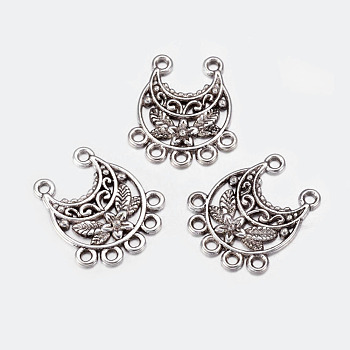 Tibetan Style Alloy Chandelier Components Links, Cadmium Free & Nickel Free & Lead Free, Moon, Antique Silver, 23x20x2.5mm, Hole: 1.5mm