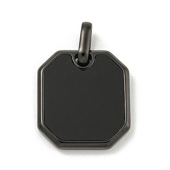 304 Stainless Steel Pendants, with Black Acrylic, Octagon Charm, Black, 20x18x3mm, Hole: 3x5mm