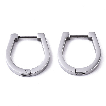304 Stainless Steel Huggie Hoop Earrings, Oval, Stainless Steel Color, 16.5x16x3mm, Pin: 0.8mm