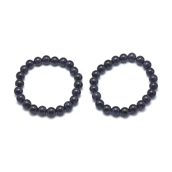 Synthetic Blue Goldstone Beads Stretch Bracelets, Round, 1-7/8 inch(4.8cm), Bead: 8mm