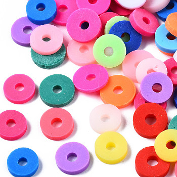 Eco-Friendly Handmade Polymer Clay Beads, Disc/Flat Round, Heishi Beads, Mixed Color, 8x0.5~1mm, Hole: 2mm, about 13000pcs/1000g