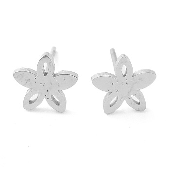 Non-Tarnish 304 Stainless Steel Stud Earrings, Flower, Stainless Steel Color, 9x9mm