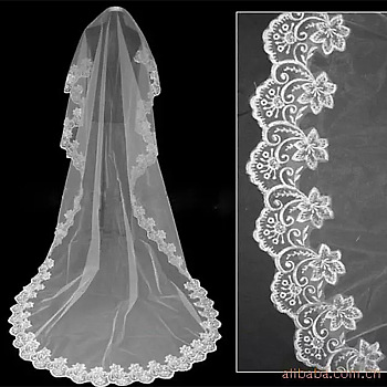 Nylon Bridal Veils, Embroidery Lace Edge, for Women Wedding Party Decorations, White, 3000mm