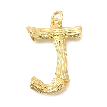 Rack Plating Brass Pendants, Long-Lasting Plated, Cadmium Free & Lead Free, Real 18K Gold Plated, with Jump Ring, Letter J, 37.5x27.5x6.5mm, Hole: 5mm