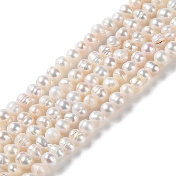 Natural Cultured Freshwater Pearl Beads Strands, Potato, Grade A++, PapayaWhip, 4~4.5x4~4.5mm, Hole: 0.5mm, about 80pcs/strand, 13.58''(34.5cm)