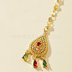 Brass Hair Bobby Pins Indian Forehead Chains, Teardrop, Cubic Zirconia Bridal Headpiece, Golden, 127x15mm(DW5052-3)
