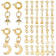 PandaHall Elite 2 Sets Brass Spring Ring Clasps Charm Set, Including Stainless Steel & Alloy & Brass Charm, for Necklace Making Clasps, Heart & Key & Star & Moon, Mixed Shapes, Golden, 17~25mm, 20pcs/set(FIND-PH0010-75)