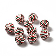 Christmas Theme Printed Natural Wooden Beads, Round with Vortex Pattern, Colorful, 16x14.5mm, Hole: 3.5mm(WOOD-L020-A04)