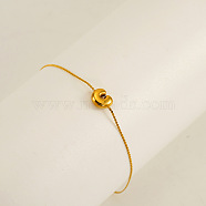 304 Stainless Steel Serpentine Chain Bracelets, Chunk Letter Link Bracelets for Women, Real 18K Gold Plated, Letter C, 6.50 inch(16.5cm), letter: 7~8.5x6~10.5mm(BJEW-H608-01G-C)