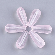 Transparent Spray Painted Glass Beads, teardrop, Pink, 19x8mm, Hole: 1.4mm(GLAA-S183-23A)