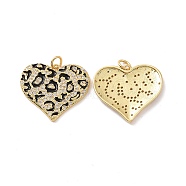 Heart with Leopard Print Pattern Brass Micro Pave Clear Cubic Zirconia Charms, with Jump Rings and Enamel, Cadmium Free & Nickel Free & Lead Free, Real 18K Gold Plated, 21.5x24x2.5mm, Hole: 3mm(KK-G435-35G)
