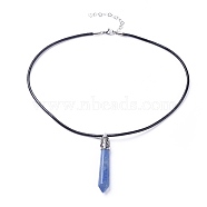 Pointed Natural Lapis Lazuli Pendant Necklaces, with Brass Findings, Cowhide Leather Cord and 304 Stainless Steel Lobster Claw Clasps, Bullet, 18.03 inch(45.8cm)(NJEW-JN02550-01)
