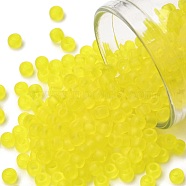 TOHO Round Seed Beads, Japanese Seed Beads, (12F) Matte Lemon, 8/0, 3mm, Hole: 1mm, about 10000pcs/pound(SEED-TR08-0012F)