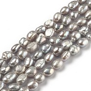 Natural Cultured Freshwater Pearl Beads Strands, Two Sides Polished, Dyed, Gray, 6~8x5.5~6.5mm, Hole: 0.6mm, about 45pcs/strand, 14.37 inch(36.5cm)(PEAR-L033-31C-01)