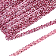 Sparkle Metallic Polyester Braided Lace Trim, Sewing Centipede Lace Ribbon, for Clothes Accessories and Curtains Accessories, Hot Pink, 3/8 inch(10mm), about 27.34 Yards(25m)/Card(OCOR-WH0060-46A)