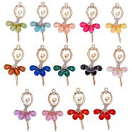 Resin Big Pendants, with Golden Plated Alloy Findings and Rhinestone, Ballet Girl, Crystal, Mixed Color, 60x31x4mm, Hole: 2mm, 14pcs/box(ALRI-PH0001-05)