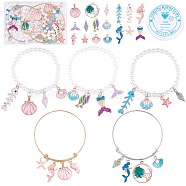 DIY Ocean Theme Bracelet Bangle Making Kit, Including Fishbone & Spiral Shell & Mermaid Alloy Enamel Pendants, Plastic Pearl Beads, Expandable Bangle, Mixed Color, 164Pcs/box(DIY-SZ0009-35)