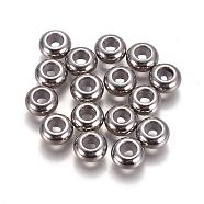 304 Stainless Steel Beads, with Rubber Inside, Slider Beads, Stopper Beads, Rondelle, Stainless Steel Color, 8x4mm, Hole: 3.5mm, Rubber Hole: 2mm(STAS-L222-41B-P)