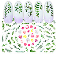 Nail Art Stickers, Self-adhesive, For Nail Tips Decorations, Flower & Leaf, Green, 10.5x7cm(X-MRMJ-Q080-EB094)