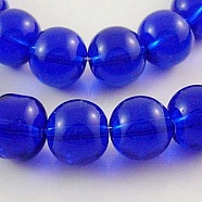 Blue Glass Round Beads Strands, about 10mm in diameter, hole: 1mm, about 30pcs/strand, 12 inch(X-GR10mm25Y)