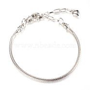 Brass European Style Bracelet Jewelry Making, with Lobster Claw Clasps and Iron End Chains, Platinum, 7-7/8 inch(200mm)x3mm(X-KK-S756-20cm-01P)