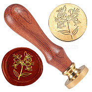 Brass Sealing Wax Stamp Head, with Wood Handle, for Envelopes Invitations, Gift Cards, Flower, 83x22mm, Head: 7.5mm, Stamps: 25x14.5mm(AJEW-WH0208-900)