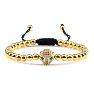 Adjustable Sweet and Cool Couples Brass Micro Pave Cubic Zirconia Leopard Braided Bead Bracelets for Women, Golden(LY5940-3)