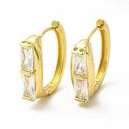 Clear Cubic Zirconia Rectangle Hoop Earrings, Rack Plating Brass Jewelry for Women, Lead Free & Cadmium Free, Real 18K Gold Plated, 20.5x7x19.5mm, Pin: 1mm(EJEW-H093-11G)