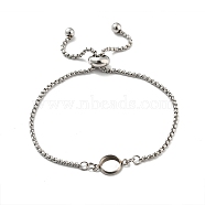 304 Stainless Steel Round Cabochon Setting Bracelets, Box Chain Adjustable Slider Bracelets Making, Stainless Steel Color, Tray: 8mm, 23.7x0.25cm(DIY-Z026-01A)