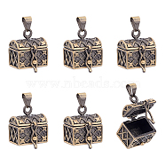 Brass Prayer Box Pendants, Rectangle, Antique Bronze, 24x16mm, Hole: 4mm, 6pcs/box(KK-HY0001-24)