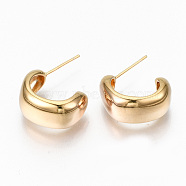 Brass Half Hoop Earrings, Stud Earring, Semicircular, Nickel Free, Real 18K Gold Plated, 20~24x19~21x9.5mm, Pin: 0.7mm(KK-R117-036-NF)