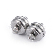 304 Stainless Steel Magnetic Clasps with Loops, Rondelle, Stainless Steel Color, 10.5mm, Hole: 1.4mm(STAS-P206-03P)