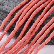 Flat Round Handmade Polymer Clay Bead Spacers, Light Coral, 4x1mm, Hole: 1mm, about 380~400pcs/strand, 17.7 inch(CLAY-R067-4.0mm-14)