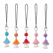 Opaque Resin Pendant Decorations, with Natural Dyed Jade, Mushroom, Mixed Color, 100mm(HJEW-JM01712)